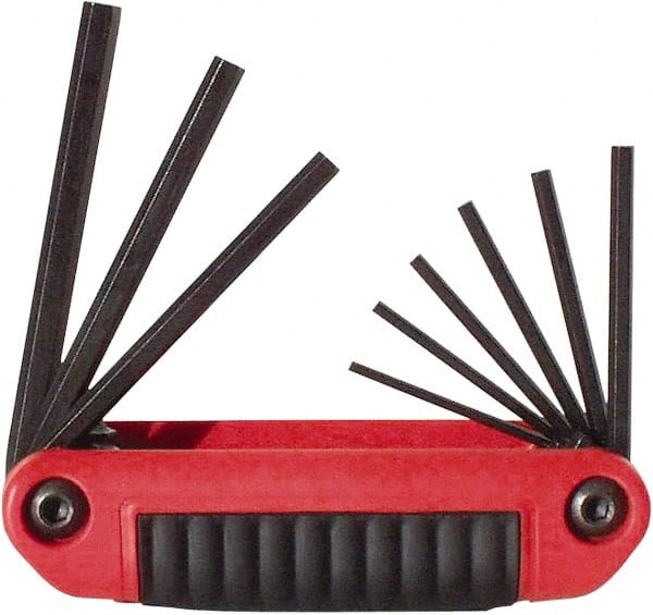 Eklind - 9 Piece Fold-Up Hex Key Set - Hex Range 5/64 to 1/4", 4-1/2" OAL, Chrome Alloy Steel - Exact Tooling