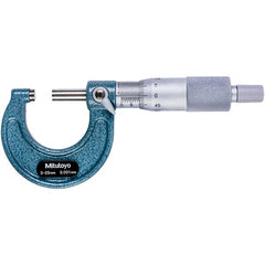 Mitutoyo - 0 to 25mm Range, 0.001mm Graduation, Mechanical Outside Micrometer - Ratchet Stop Thimble, 28mm Throat Depth, Accurate to 0.001mm - Exact Tooling
