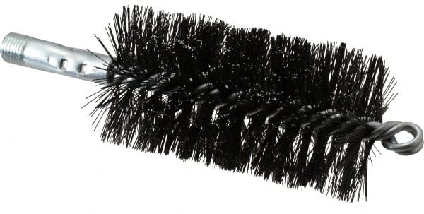 Schaefer Brush - 4-1/2" Brush Length, 2-1/4" Diam, Double Stem, Double Spiral Tube Brush - 7-1/2" Long, Tempered Steel Wire, 1/4" NPT Male Connection - Exact Tooling