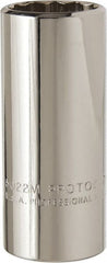 Proto - 3/8" Drive, Deep Hand Socket - 12 Points, 2-3/4" OAL, Chrome Vanadium, Chrome Finish - Exact Tooling