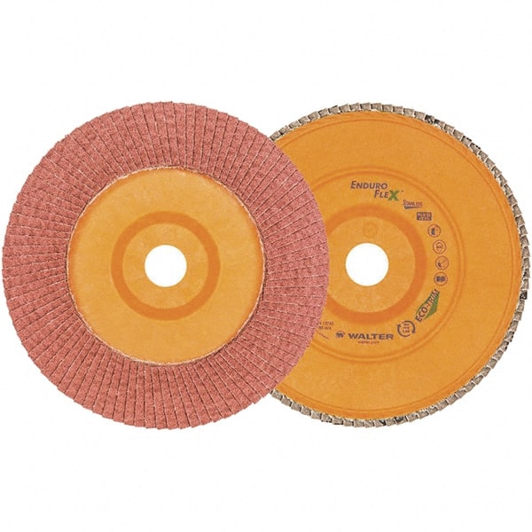 WALTER Surface Technologies - 60 Grit, 7" Disc Diam, 7/8" Center Hole, Zirconia Alumina Flap Disc - 8,600 Max RPM, Plastic Backing, Arbor Attaching System, Coated - Exact Tooling