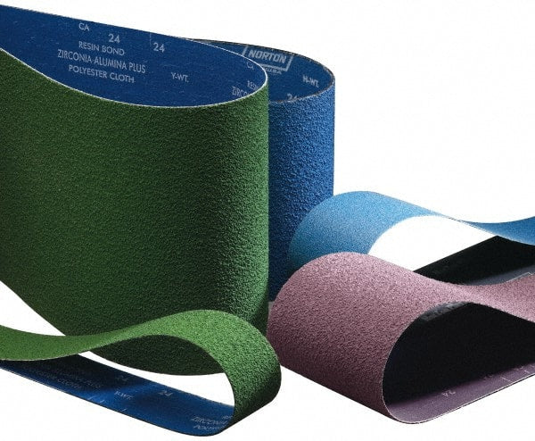 Norton - 3" Wide x 132" OAL, 36 Grit, Ceramic Abrasive Belt - Ceramic, Very Coarse, Coated, Y Weighted Cloth Backing, Series R981 - Exact Tooling