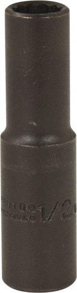 Proto - 1/2", 1/2" Drive, Deep Hand Socket - 12 Points, 3-1/4" OAL, Alloy Steel, Black Finish - Exact Tooling