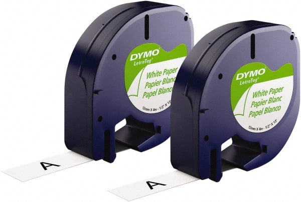 Dymo - 1/2" Wide x 156" Long, Black on White Paper Label Printer Cartridge - For DYMO Letratag Printers - Exact Tooling