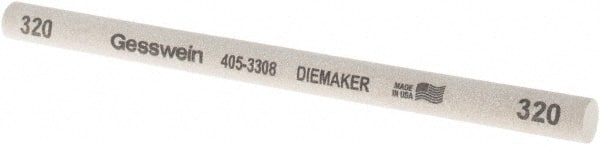 Made in USA - 320 Grit Aluminum Oxide Round Polishing Stone - Coarse/Medium Grade, 3/8" Wide x 6" Long x 3/8" Thick - Exact Tooling