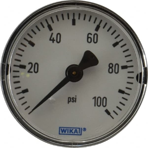 Wika - 2" Dial, 1/4 Thread, 0-100 Scale Range, Pressure Gauge - Center Back Connection Mount, Accurate to 3-2-3% of Scale - Exact Tooling