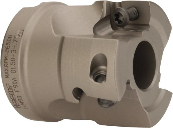 Iscar - 3 Inserts, 1-1/2" Cut Diam, 3/4" Arbor Diam, 0.56" Max Depth of Cut, Indexable Square-Shoulder Face Mill - 0/90° Lead Angle, 1.57" High, AD..1505.. & HM90 AD..1505.. Insert Compatibility, Series HM90 - Exact Tooling