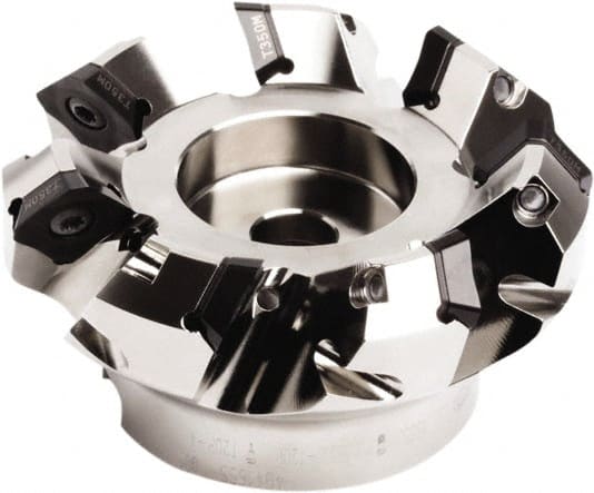 Seco - 116mm Cut Diam, 32mm Arbor Hole, 7.5mm Max Depth of Cut, 45° Indexable Chamfer & Angle Face Mill - 7 Inserts, SE.. 1505 Insert, Right Hand Cut, 7 Flutes, Through Coolant, Series QuattroMill - Exact Tooling