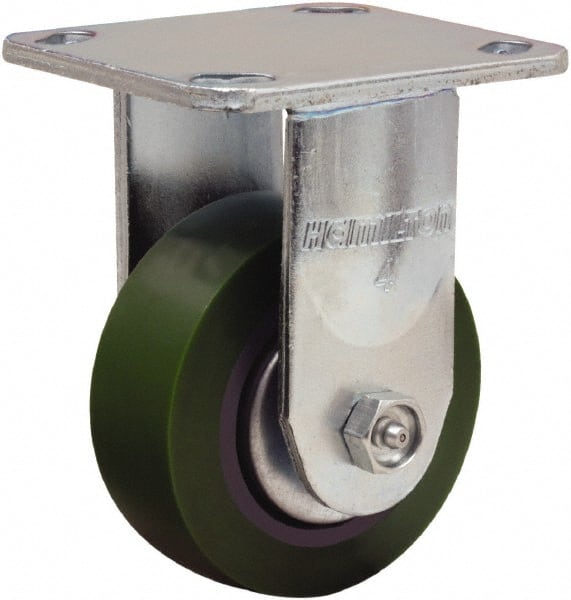 Hamilton - 4" Diam x 1-1/2" Wide x 5-5/8" OAH Top Plate Mount Rigid Caster - Polyurethane Mold onto Cast Iron Center, 675 Lb Capacity, Straight Roller Bearing, 4 x 4-1/2" Plate - Exact Tooling