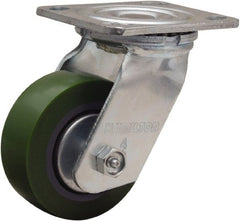 Hamilton - 4" Diam x 1-1/2" Wide x 5-5/8" OAH Top Plate Mount Swivel Caster - Polyurethane Mold onto Cast Iron Center, 675 Lb Capacity, Straight Roller Bearing, 4 x 4-1/2" Plate - Exact Tooling