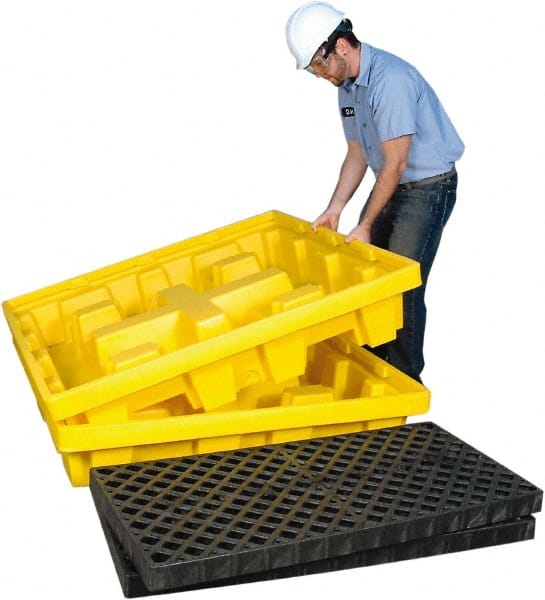 UltraTech - 66 Gal Sump, 6,000 Lb Capacity, 4 Drum, Polyethylene Spill Deck or Pallet - 51" Long x 51" Wide x 10" High, Liftable Fork, Low Profile, 2 x 4 Drum Configuration - Exact Tooling