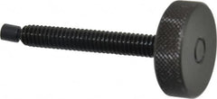 Gibraltar - 1/4-20 Knurled Shoulderless Swivel Pad Tip Steel Thumb Screw - 2-5/16" OAL, 1" Head Diam x 5/16" Head Height, Black Oxide Finish - Exact Tooling