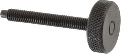 Gibraltar - #10-32 Knurled Shoulderless Dog Point Tip Grade 12L14 Steel Thumb Screw - 1-3/4" OAL, 3/4" Head Diam x 1/4" Head Height, Black Oxide Finish - Exact Tooling
