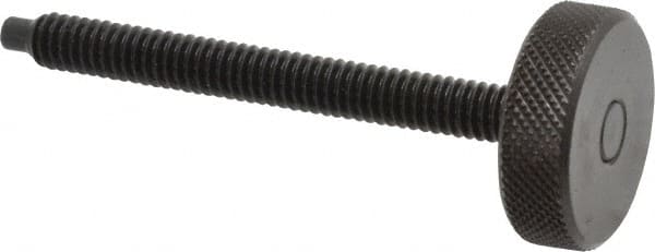 Gibraltar - 1/4-20 Knurled Shoulderless Dog Point Tip Grade 12L14 Steel Thumb Screw - 2-13/16" OAL, 1" Head Diam x 5/16" Head Height, Black Oxide Finish - Exact Tooling