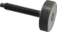 Gibraltar - 1/4-20 Knurled Shoulderless Dog Point Tip Grade 12L14 Steel Thumb Screw - 1-13/16" OAL, 1" Head Diam x 5/16" Head Height, Black Oxide Finish - Exact Tooling