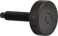 Gibraltar - 5/16-18 Knurled Shoulderless Dog Point Tip Grade 12L14 Steel Thumb Screw - 1-7/8" OAL, 1-1/8" Head Diam x 3/8" Head Height, Black Oxide Finish - Exact Tooling