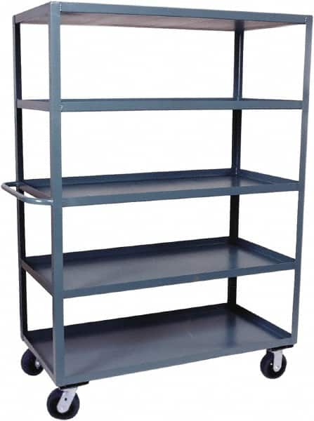 Jamco - 3,000 Lb Capacity, 5 Shelf, Steel Stock Truck - 48" Long x 30" Wide x 68" High, 6" Diam Phenolic Wheels - Exact Tooling