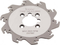 Iscar - Arbor Hole Connection, 0.118" Cutting Width, 1.36" Depth of Cut, 4.921" Cutter Diam, 1-1/4" Hole Diam, 10 Tooth Indexable Slotting Cutter - TGSF Toolholder, TAG N3\x85 Insert, Right Hand Cutting Direction - Exact Tooling