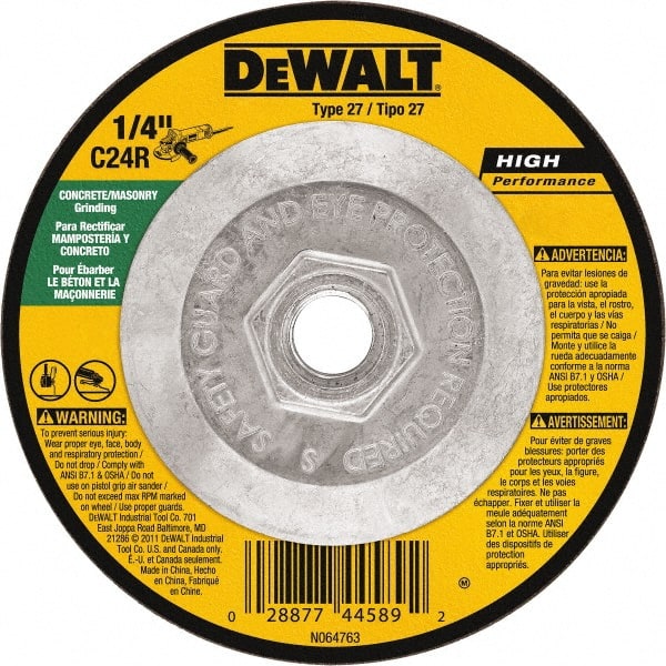 DeWALT - 24 Grit, 4-1/2" Wheel Diam, 1/8" Wheel Thickness, Type 27 Depressed Center Wheel - Silicon Carbide, Resinoid Bond, 13,300 Max RPM - Exact Tooling