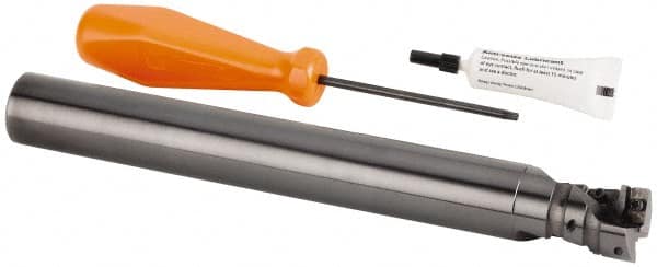 Kennametal - 26mm Cut Diam, 28mm Max Depth of Cut, 25mm Shank Diam, 220mm OAL, Indexable Square Shoulder Helical End Mill - GOMT 13T3.., JOMT 13T3.. Inserts, Cylindrical Shank, 0° Lead Angle, Series KDMR - Exact Tooling