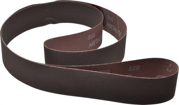Norton - 2" Wide x 72" OAL, 320 Grit, Aluminum Oxide Abrasive Belt - Aluminum Oxide, Extra Fine, Coated, X Weighted Cloth Backing, Series R228 - Exact Tooling