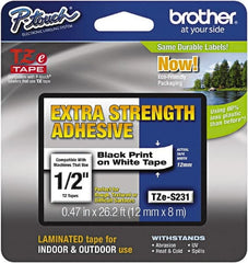 Brother - 1/2" Wide x 314.4" Long, White Plastic/Paper Tape Cassette - For Label Maker - Exact Tooling