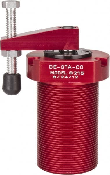 De-Sta-Co - 90 Lb Clamping Force, Right Hand Swing, 21.5mm Total Stroke, Single-Acting Pneumatic Swing Clamp - 1/8 NPT Port, 85.3mm Body Length x 76.2mm Body Width, 2.01 Cu In (Clamp), 2.26 Cu In (Unclamp), 130 Max psi - Exact Tooling