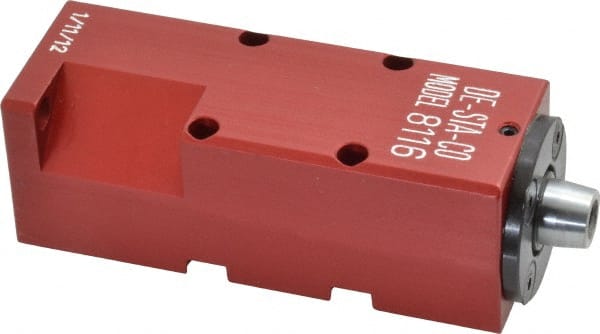 De-Sta-Co - 25 Lb Clamping Force, Left Hand Swing, 21.59mm Total Stroke, Single-Acting Pneumatic Swing Clamp - 10-32 Port, 85.6mm Body Length x 19.05mm Body Width, 4.1 cm3 (Clamp), 130 Max psi - Exact Tooling