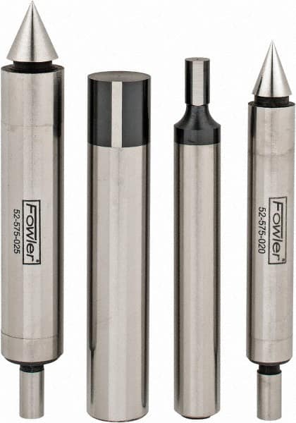 Fowler - 3/8 Inch Shank Diameter, 0.0002 Inch Accuracy, Double, Single End, Edge Finder Set - 0.5 Inch Head Diameter, Conical, Cylindrical Head Type, Includes 4 Attachments, Wooden Case, 4 Pieces - Exact Tooling