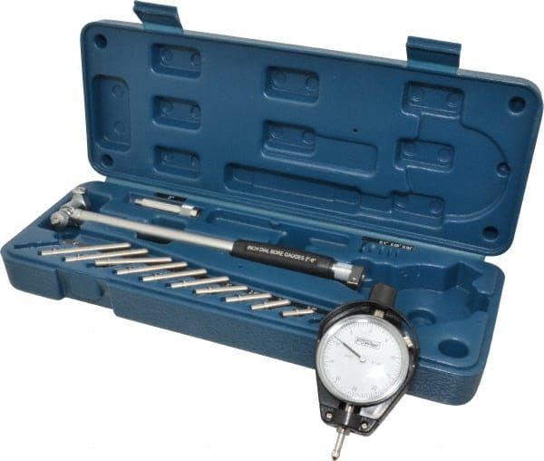 Fowler - 11 Anvil, 2 to 6" Dial Bore Gage - 0.0005" Graduation, 6" Gage Depth, Carbide Anvil - Exact Tooling