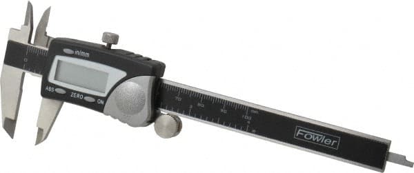 Fowler - 0 to 100mm Range, 0.01mm Resolution, Electronic Caliper - Stainless Steel with 1.56" Stainless Steel Jaws, 0.02mm Accuracy - Exact Tooling