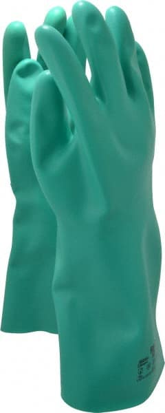 Ansell - Size XL (10), 15" Long, 22 mil Thick, Nitrile Chemical Resistant Gloves - Textured Finish, Straight Cuff, ANSI Abrasion Level 5, ANSI Cut Level 0, Green, FDA Approved - Exact Tooling