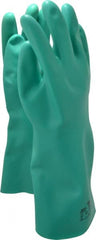 Ansell - Size XL (10), 15" Long, 22 mil Thick, Nitrile Chemical Resistant Gloves - Textured Finish, Straight Cuff, ANSI Abrasion Level 5, ANSI Cut Level 0, Green, FDA Approved - Exact Tooling