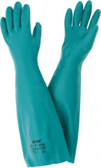 Ansell - Size S (7), 18" Long, 22 mil Thick, Nitrile Chemical Resistant Gloves - Textured Finish, Straight Cuff, ANSI Abrasion Level 5, ANSI Cut Level 0, Green, FDA Approved - Exact Tooling