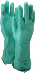 Ansell - Size S (7), 14" Long, 47 mil Thick, Supported, Nitrile Chemical Resistant Gloves - Textured Finish, Cotton Interlock Knit Lined, Gauntlet Cuff, ANSI Abrasion Level 4, ANSI Cut Level 1, Green, FDA Approved - Exact Tooling