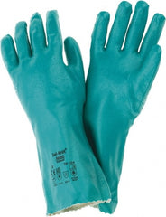 Ansell - Size L (9), 14" Long, 47 mil Thick, Supported, Nitrile Chemical Resistant Gloves - Textured Finish, Cotton Interlock Knit Lined, Gauntlet Cuff, ANSI Abrasion Level 4, ANSI Cut Level 1, Green, FDA Approved - Exact Tooling