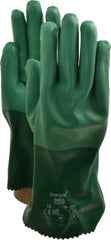 Ansell - Size XL (10), 12" Long, 55 mil Thick, Supported, Neoprene Chemical Resistant Gloves - Textured Finish, Cotton Interlock Knit Lined, Gauntlet Cuff, ANSI Abrasion Level 3, ANSI Cut Level 1, Green - Exact Tooling
