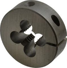 Cle-Line - 7/16-14 UNC Thread, 1-1/2" Outside Diam Carbon Steel Round Die - 2" Thick, Right Hand Thread, Adjustable - Exact Tooling