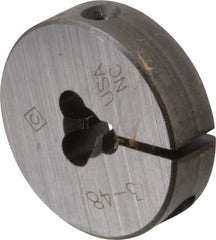 Cle-Line - #3-48 UNC Thread, 13/16" Outside Diam Carbon Steel Round Die - 1/4" Thick, Right Hand Thread, Adjustable - Exact Tooling