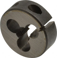 Cle-Line - 1/4-28 UNF Thread, 1" Outside Diam Carbon Steel Round Die - 3/8" Thick, Right Hand Thread, Adjustable - Exact Tooling