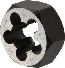 Cle-Line - 5/8-18 UNF Thread, 1-1/4" Hex, Hex Rethreading Die - Carbon Steel, 5/8" Thick, Series 0650 - Exact Tooling