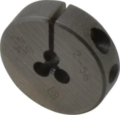 Cle-Line - #2-56 UNC Thread, 13/16" Outside Diam Carbon Steel Round Die - 1/4" Thick, Right Hand Thread, Adjustable - Exact Tooling