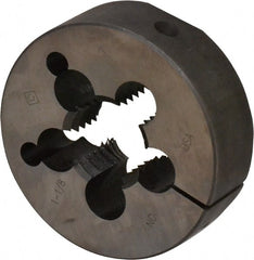 Cle-Line - 1-1/8 - 7 UNC Thread, 3" Outside Diam Carbon Steel Round Die - 1" Thick, Right Hand Thread, Adjustable - Exact Tooling