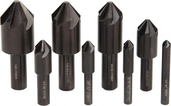 Hertel - 8 Piece, 1/4 to 1" Head Diam, 82° Included Angle, Countersink Set - Exact Tooling