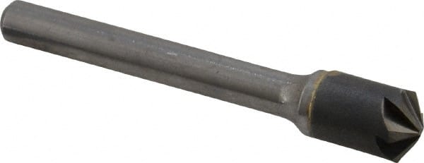 Hertel - 3/8" Head Diam, 1/4" Shank Diam, 6 Flute 120° Solid Carbide Countersink - 2-1/4" OAL, Straight Shank - Exact Tooling