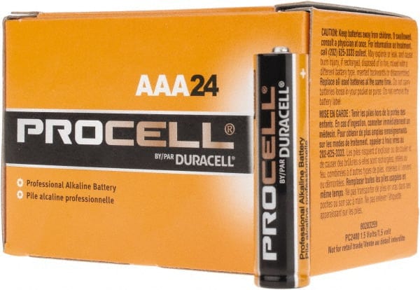 Duracell - Size AAA, Alkaline, 24 Pack, Standard Battery - 1.5 Volts, Button Tab Terminal - Exact Tooling
