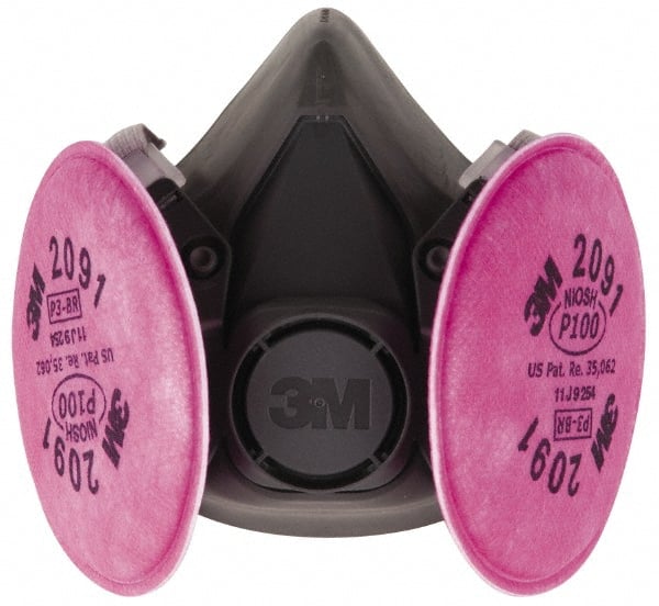 3M - Size L, P100 NIOSH Filter Rating, Thermoplastic Elastomer, Half Mask Facepiece Respirator Assembly - Protection from Oil and Non-Oil Based Particles, 2 Point Suspension - Exact Tooling