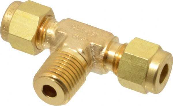 Ham-Let - 1/4" OD, Brass Male Branch Tee - Comp x Comp x MNPT Ends - Exact Tooling