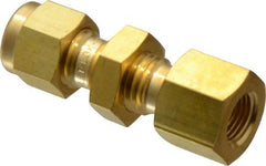 Ham-Let - 1/4" OD, Brass Bulkhead Female Connector - Comp x FNPT Ends - Exact Tooling