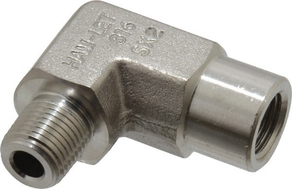 Ham-Let - 1/8" Grade 316 Stainless Steel Pipe 90° Street Elbow - FNPT x MNPT End Connections, 6,100 psi - Exact Tooling